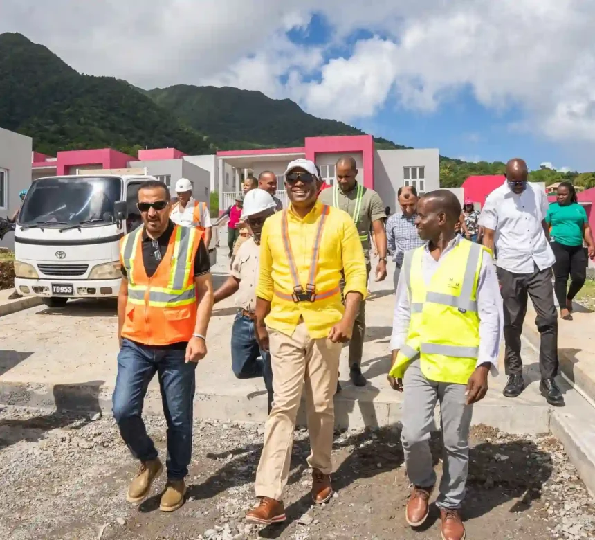 PM Roosevelt Skerrit while inspecting the Grand Bay project sites in Dominica