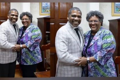 PM Terrance Drew with PM Mia Mottley