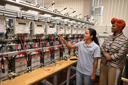 Alderman Xanthea Limberg at the prepaid electricity meter testing lab of Cape Town
