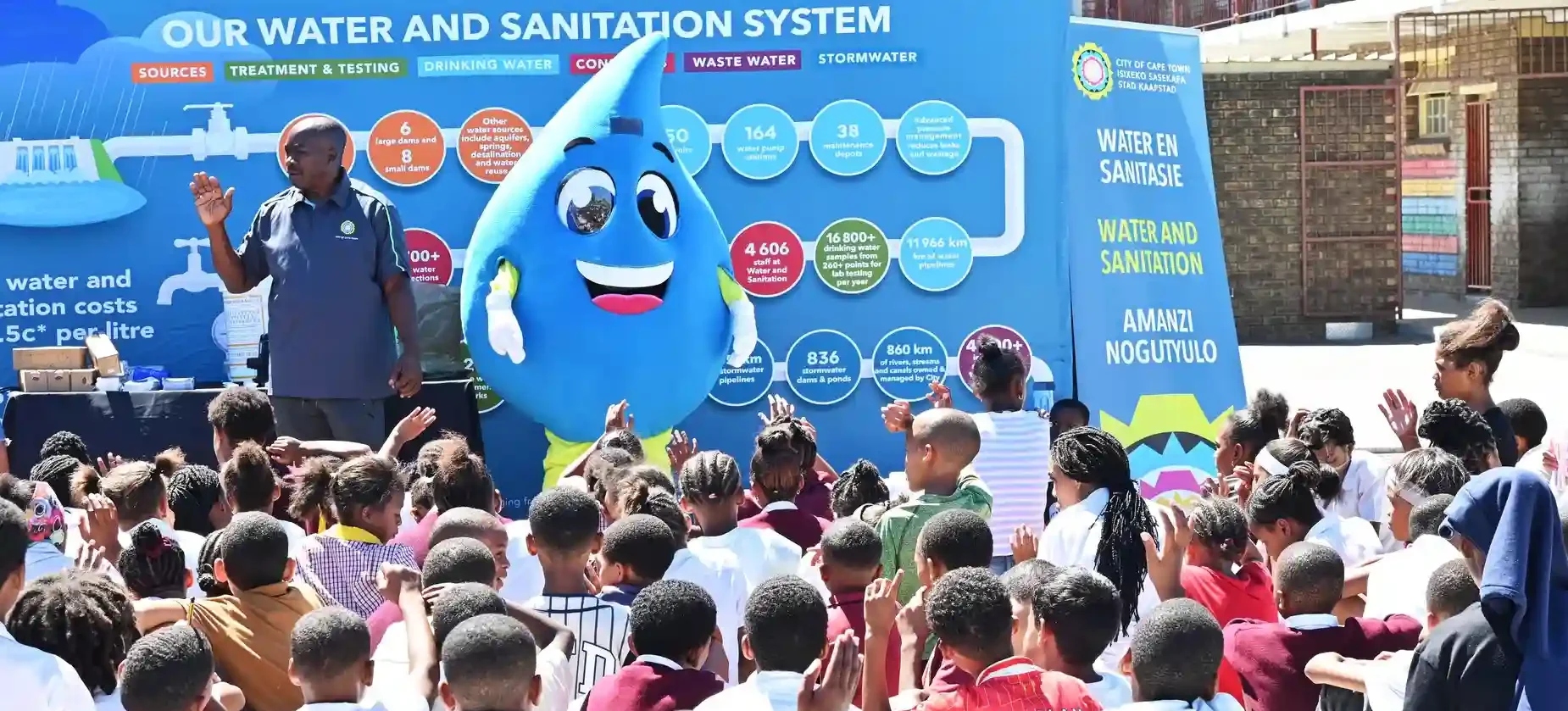 Water Macot - Manzi at Melton Primary School in Cape Town