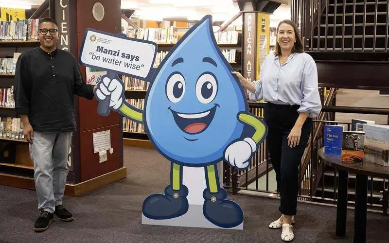 Water Mascot Manzi at City Library of Cape Town