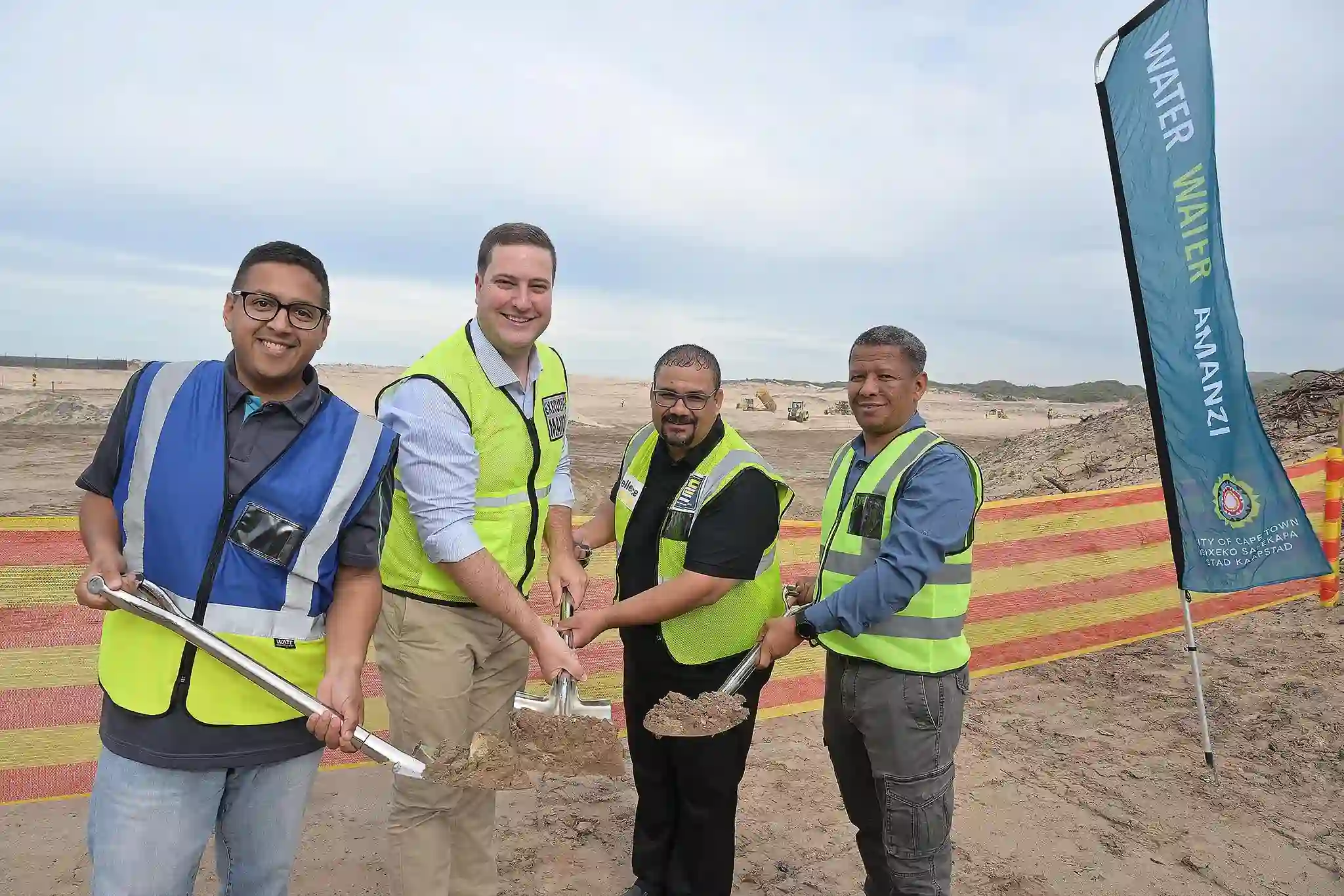 Mayor Geordin Hill Lewis with Cllr Zahid Badroodien at Macassar Wastewater Plant site in Cape Town