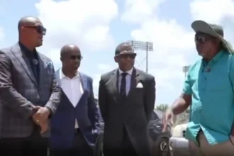 Prime Minister Dr. Terrance Drew at the Basseterre High School construction site