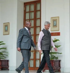 Minister of Foreign Affairs of St. Kitts and Nevis Dr. Denzil Douglas in New Delhi, India with Dr. S. Jaishankar 