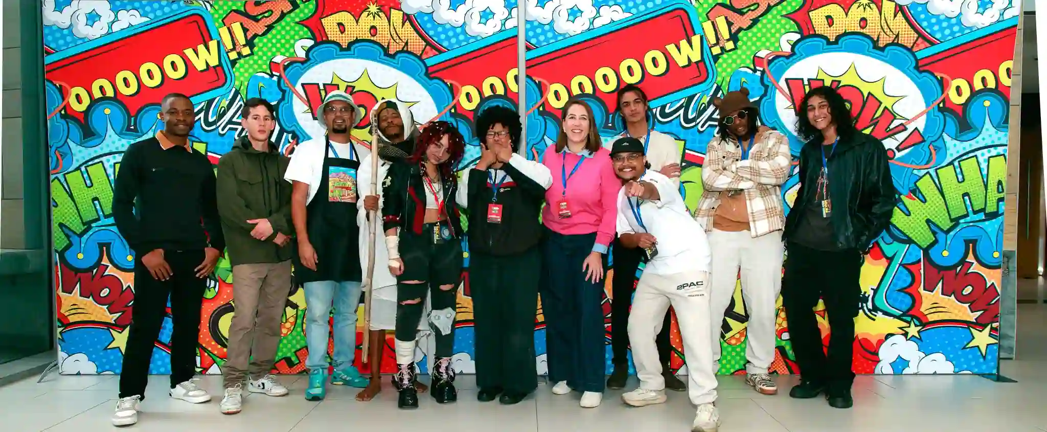 Councillor Francine Higham with the 10 artists who showcased their work at Comic Con Cape Town 2026