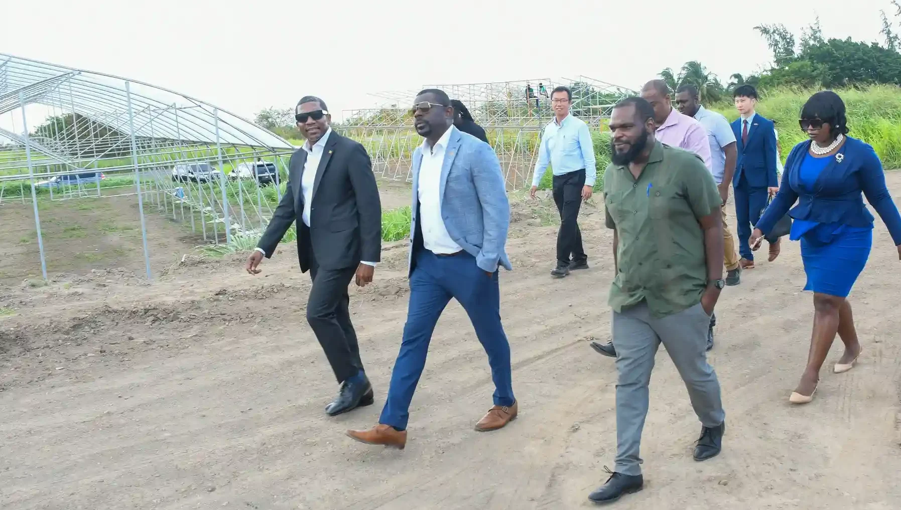 PM Terrance Drew with delegates on tour to Greenhouse Village at Brotherson Estate in Newtown Ground, St. Kitts and Nevis