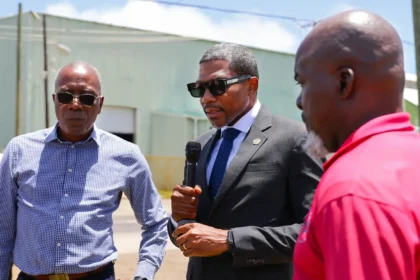 Prime Minister Dr. Terrance Drew at Needsmust area during water project visit in St. Kitts and Nevis