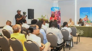 Tourism Minister Marsha T. henderson while addressing the attendees during press conference in the St. Kitts and Nevis