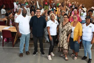 Cllr Zahid Badroodien with Kraaifontein residents in Cape Town