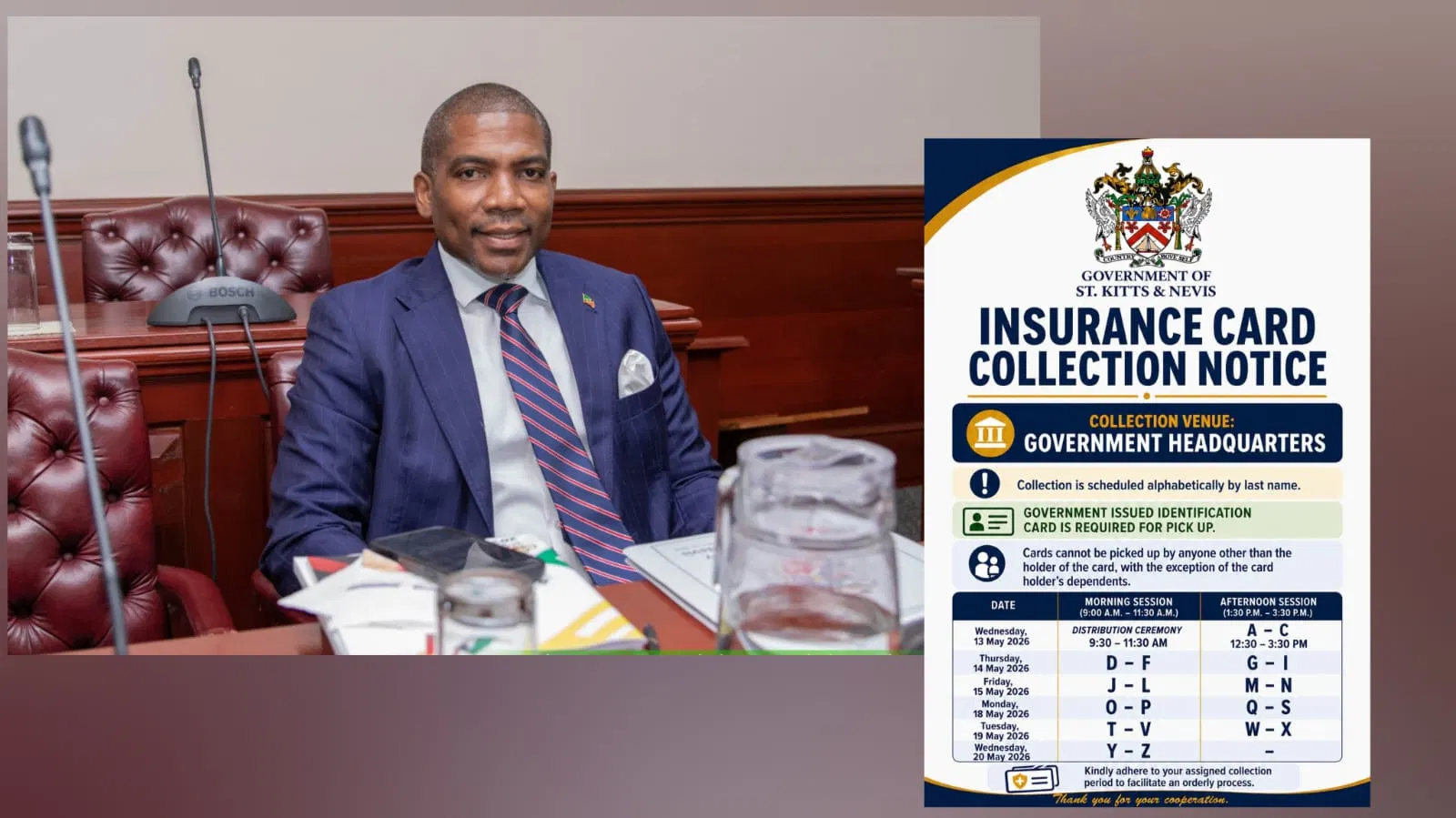Prime Minister Dr. Terrance Drew observes the official Distribution Ceremony for the new National Health Insurance Cards for Civil Servants in St. Kitts and Nevis