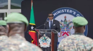 Prime Minister Dr. Terrance Drew during the launch of new Combat Uniform in St. Kitts and Nevis