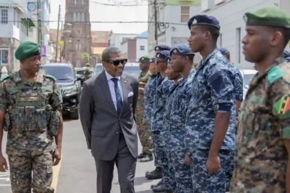 Prime Minister Dr. Terrance Drew during the launch of new Combat Uniform in St. Kitts and Nevis