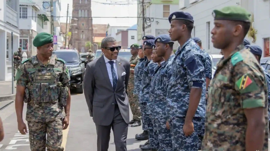 Prime Minister Dr. Terrance Drew during the launch of new Combat Uniform in St. Kitts and Nevis