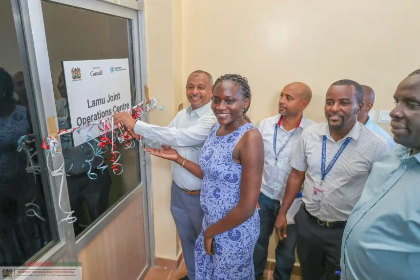 Kenya Ports Authority team during the launch of Joint Operations Centre at Lamu Port