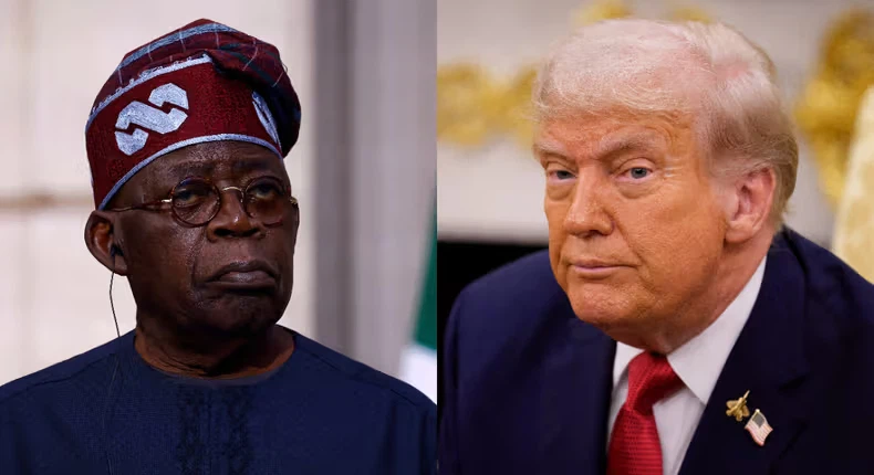 Nigeria President Bola Ahmed Tinubu (on left) and USA President Donald Trump
