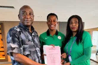 Super Falcon while receiving reward from Nigeria government