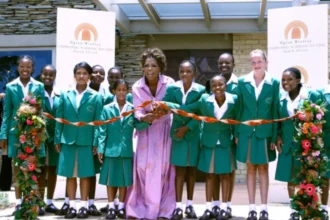 Oprah Winfrey during opening the school