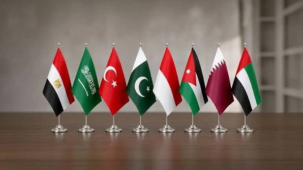 Flags of Egypt, Qatar, Jordan, Indonesia, Pakistan, Türkiye, Saudi Arabia and the United Arab Emirates