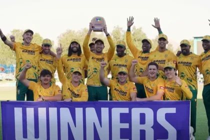 South Africa Men’s Cricket’s team won the 2026 Namibia T30I Tri-Series Final against the Zimbabwe Men’s Cricket Team on September 6, 2026. The team won the match by 48 runs after scoring 205 runs in 20 overs for a loss of 5 wickets.   The toss was won by the South Africa team and they chose to bat first. Conor Esterhuizen and Jordan Hermann opened the innings for the team. Esterhuizen scored 32 runs in 23 balls and Hermann scored the highest runs for the team 53 runs in 29 balls in which he hit 8 fours and 1 six in the match. The three players who contributed to the final score of the team were: Dewald Brevis 32 in 23 balls, Tony De Zorzi 17 runs in 11 balls, Rubin Hermann 27 runs in 16 balls, Eathan Bosch 7 runs in 4 balls and Duan Jansen 23 runs in 14 balls. The wickets of the South Africa Team were dismissed by the three Zimbabwe players Newman Nyamhuri 2, Brad Evans 2 and Sikandar Raza 1.  Moreover, South Africa’s bowlers bowled out Zimbabwe for 157 runs in 17.5 overs. The highest runs scored by the Zimbabwe team came from the player Brad Evans who hit 56 runs in 31 balls in which he hit 4 fours and sixes. Duan Jansen and Bjorn Fortuin were the highest wicket takers for the South Africa team. Both the players dismissed three wickets. Eathan Bosch also took two wickets while Kwena Maphaka and Prenelan Subrayen each took one wicket against Zimbabwe players. Moreover, the title of player of match and player of the series were secured by the South Africa players. Jordan Hermann was the player of the match and the player of the series title was secured by Dewald Brevis. The final match was held at the Namibia Cricket Ground, Windhoek.  Notably, the Namibia T30I Tri-Series officially began on August 28, 2026 and the series features Namibia, South Africa and Zimbabwe.